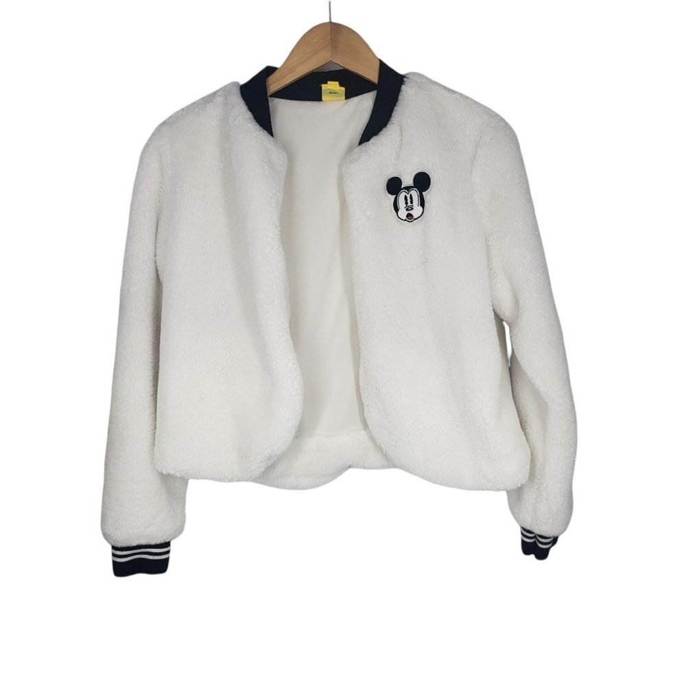Disney Mickey Mouse‎ Fleece Jacket Open Front Girl's Size M White